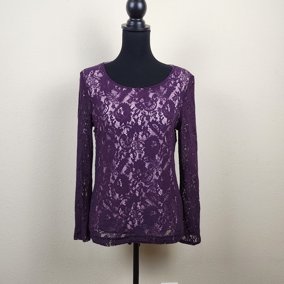 Victor Costa Tops - Victor Costa Occasion Long Sleeve Lace Blouse Top Deep Purple Size Medium